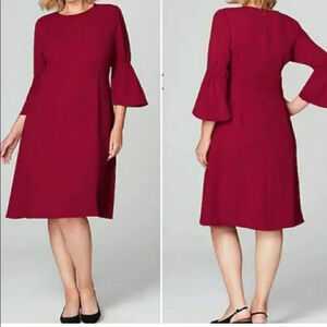 Christian Siriano for J Jill Bell Sleeve Corpcore Burgundy Red Plus Size Dress